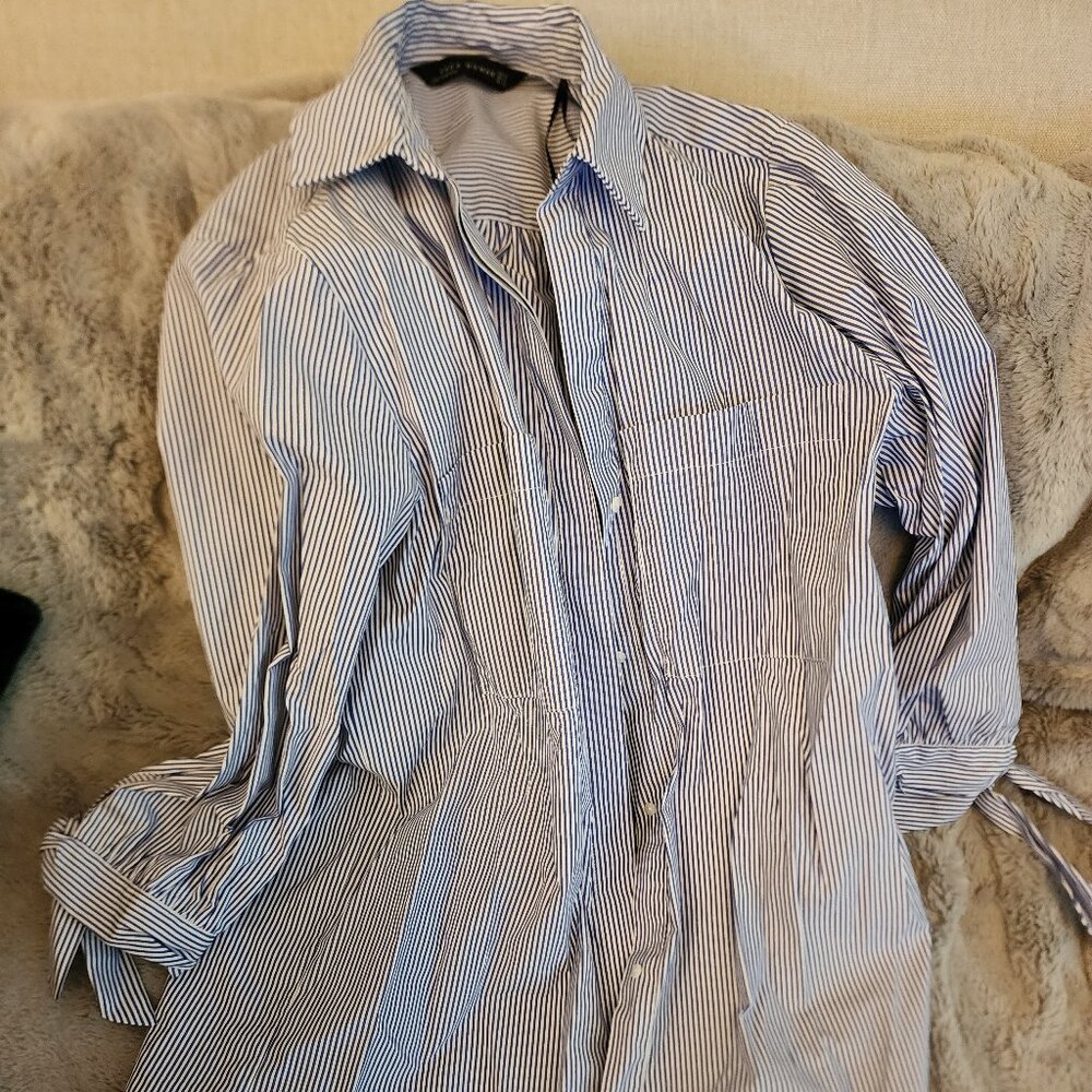 Blue/White Striped button down Tunic - Zara Woman, Size M, Polyester